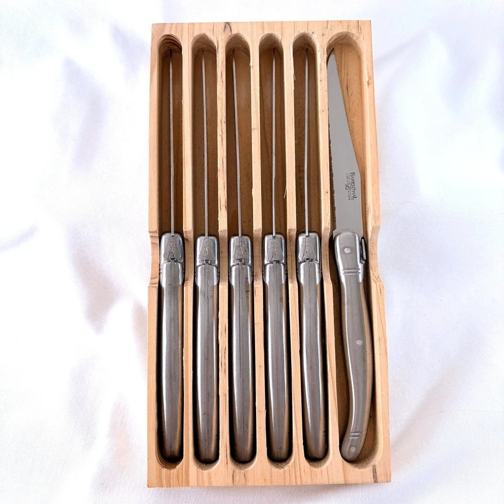 Barenthal Steak Knives Set of 6 Silver Stainless Steel Laguiole Style France
